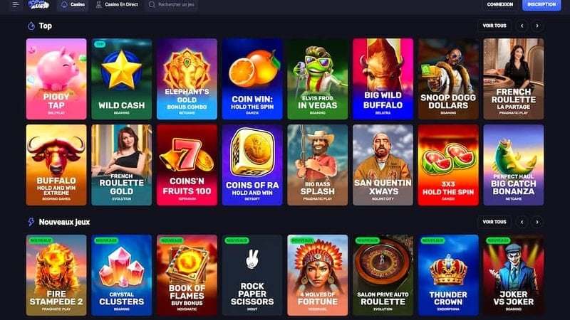 Catálogo de juegos en SpinAura: slots, live y modo demo